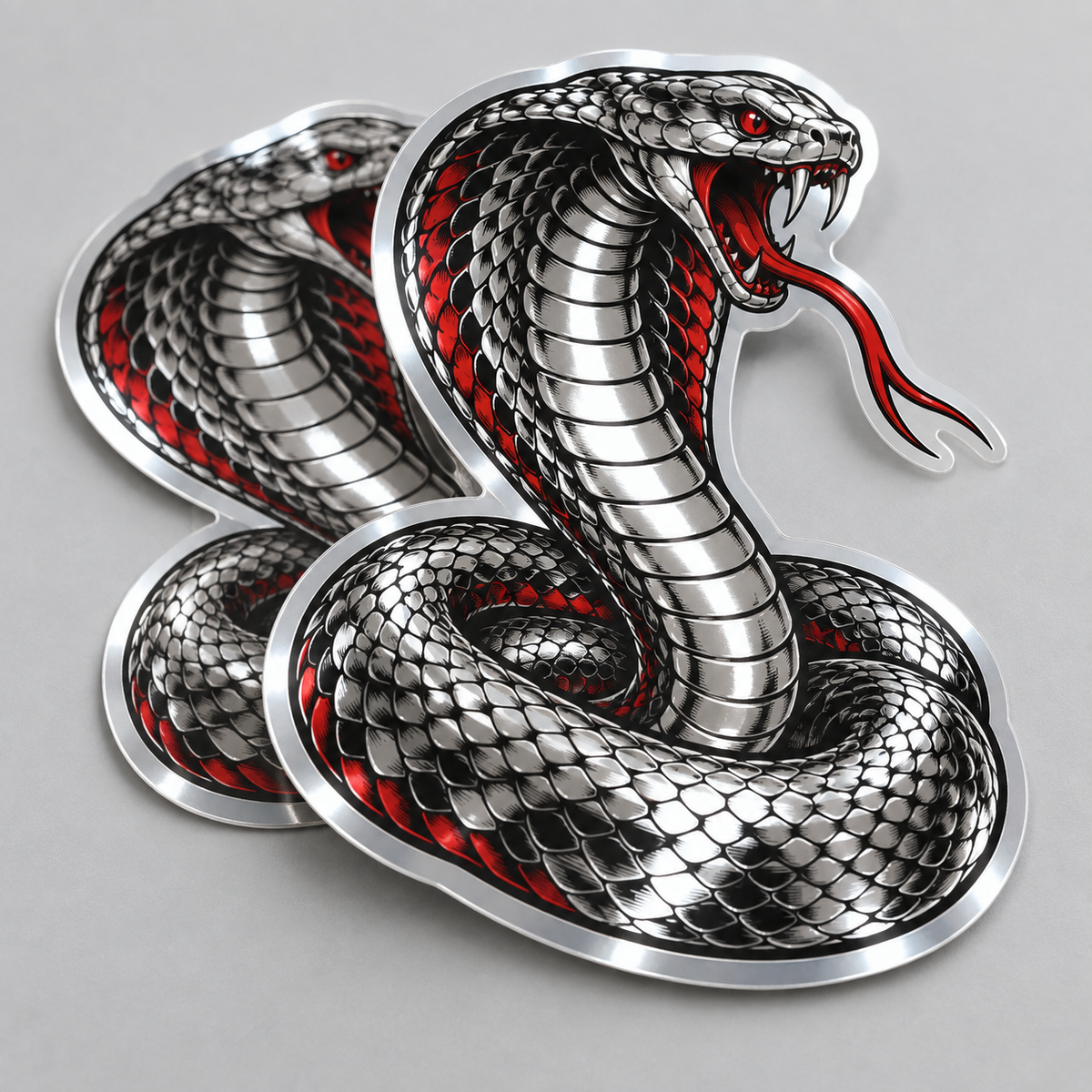 chrome sticker featuring original illustrated artwork