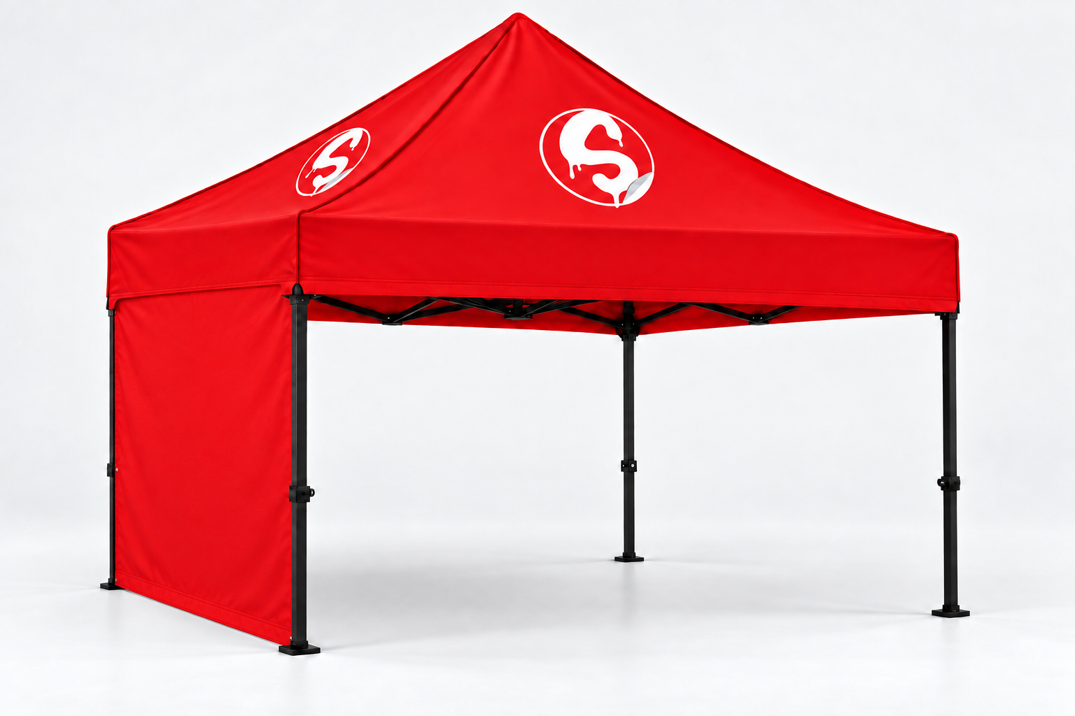 Illustrative tent wall configuration with plain red canopy