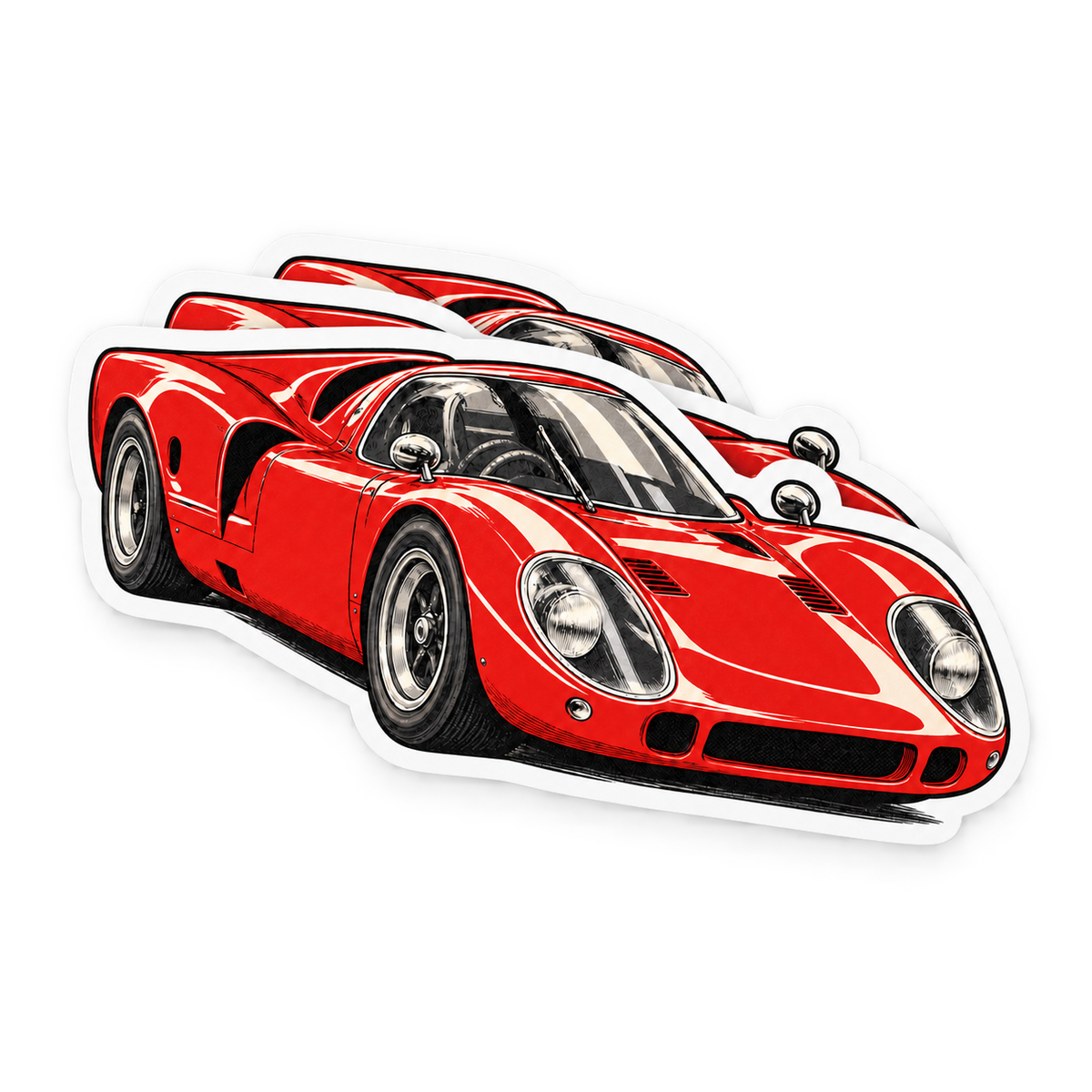 Red race car die-cut sticker stack with a transparent background