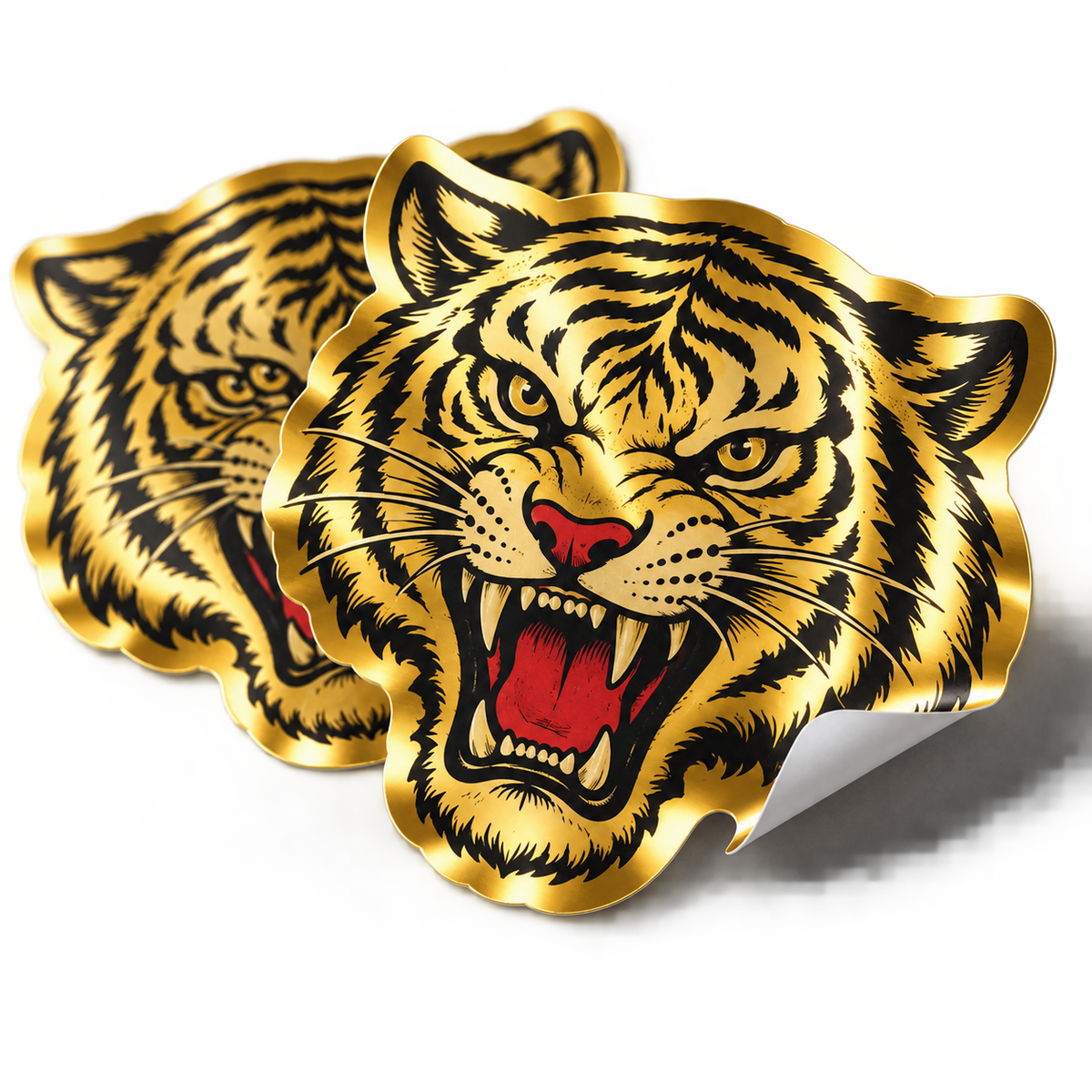 Reflective gold foil tiger sticker mockup