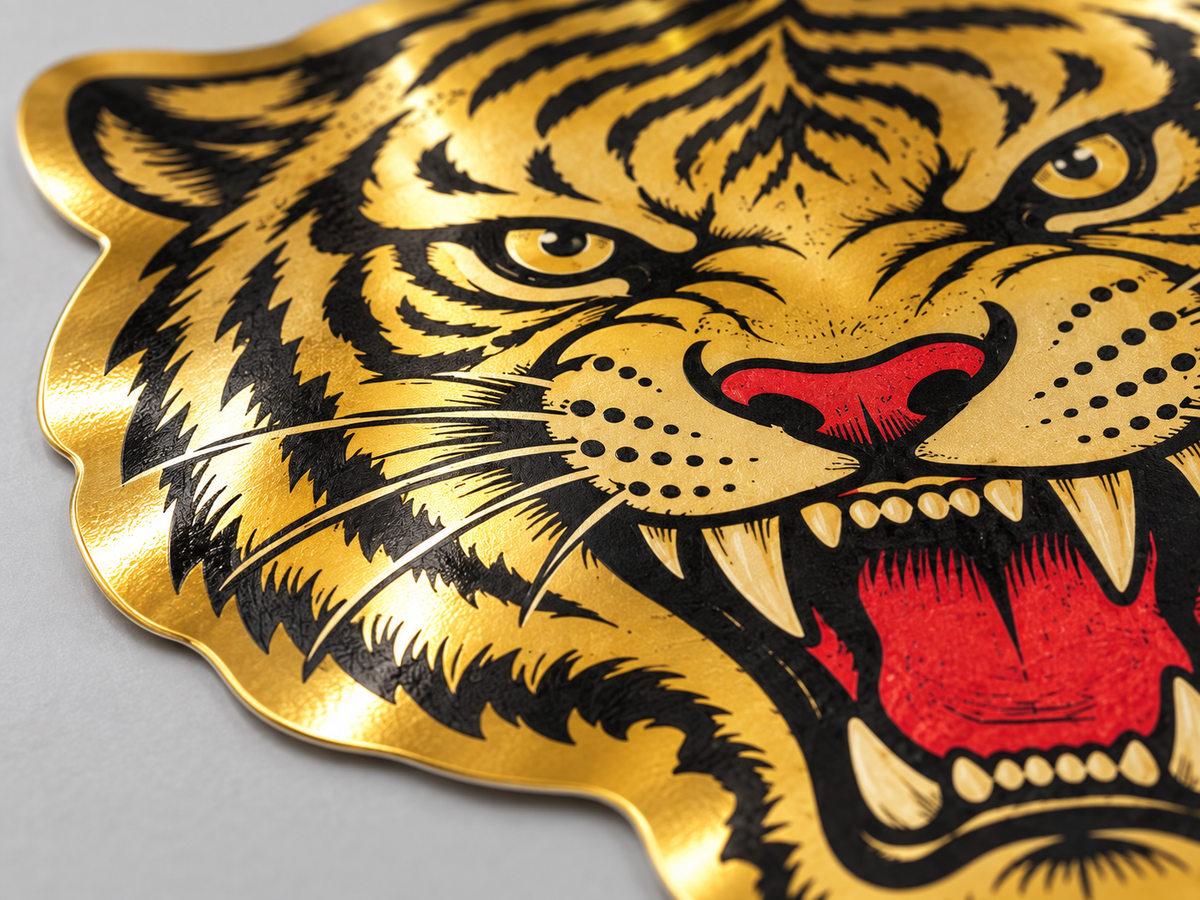 gold sticker detail from a close side angle