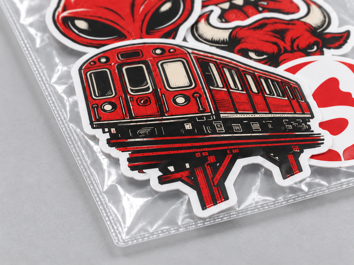 pack sticker detail from a close side angle