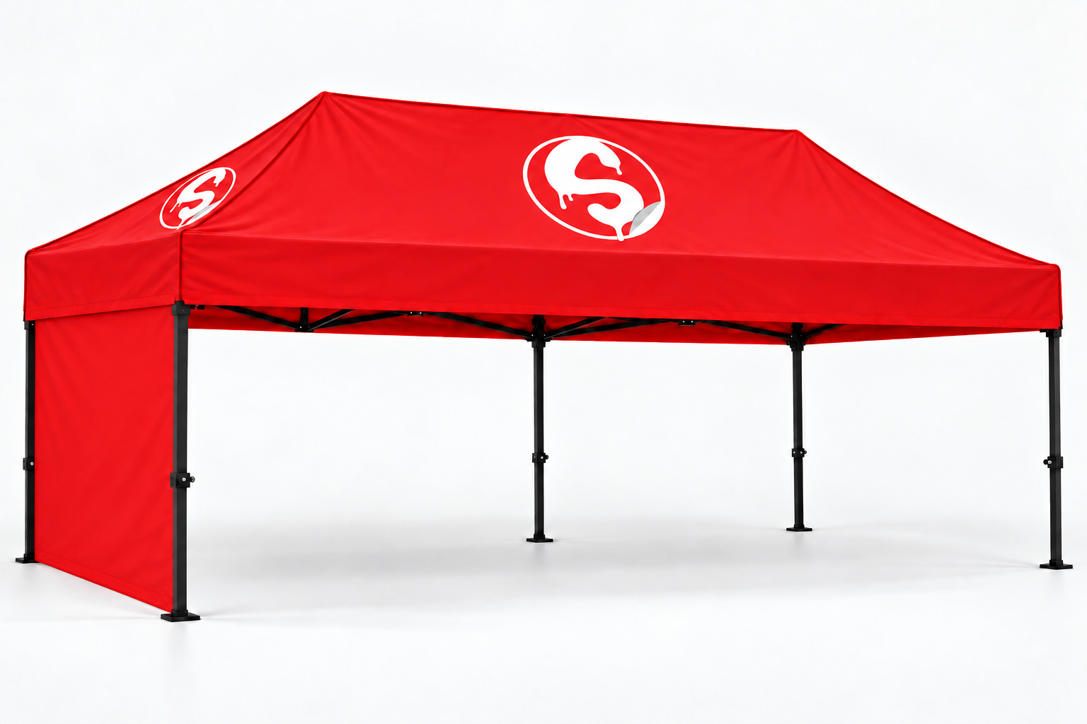 Illustrative tent wall configuration with plain red canopy